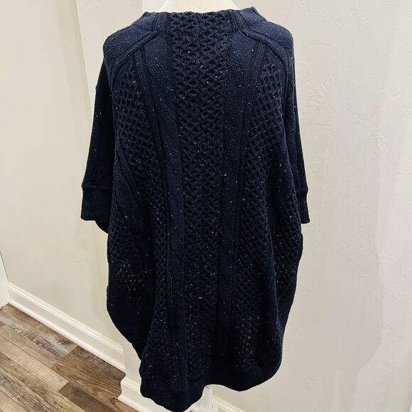 Talbots Navy Blue Cotton Blend Cable Knit Button Sweater Poncho Sz M (A0132) - Picture 5 of 7